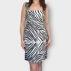 Vintage Y2K Club Monaco Silk Zebra Print, Empire Waist Dress